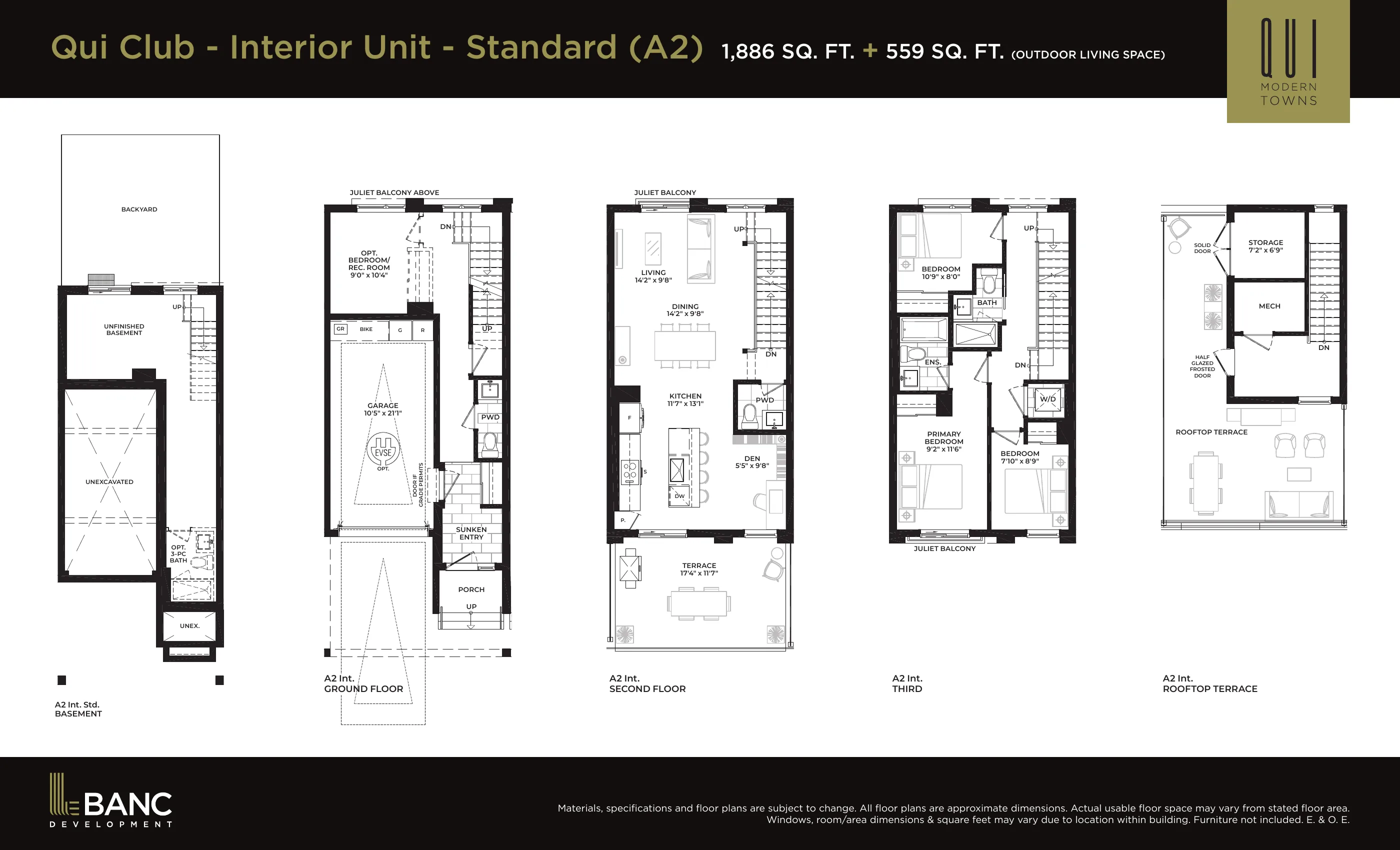 Qui Club Collection A2 floor plan plate — Interior unit, 1,886 sq.ft.