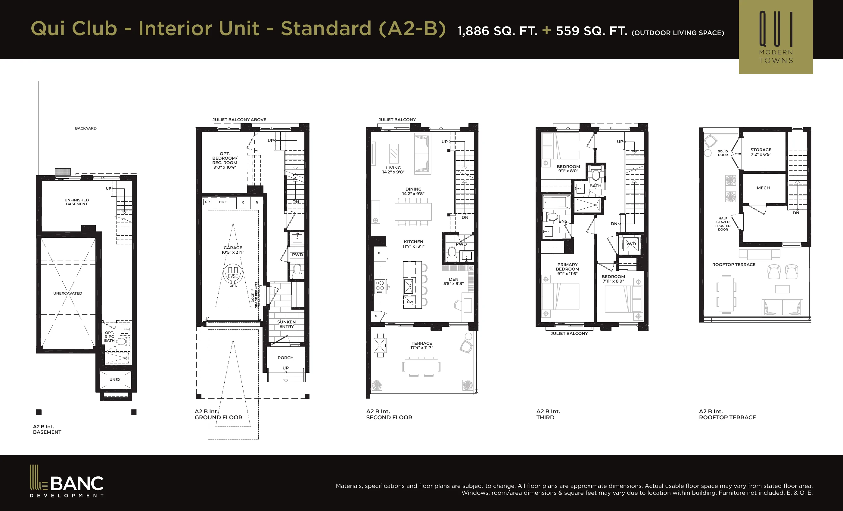 Qui Club Collection A2-B floor plan plate — Interior unit, 1,886 sq.ft.