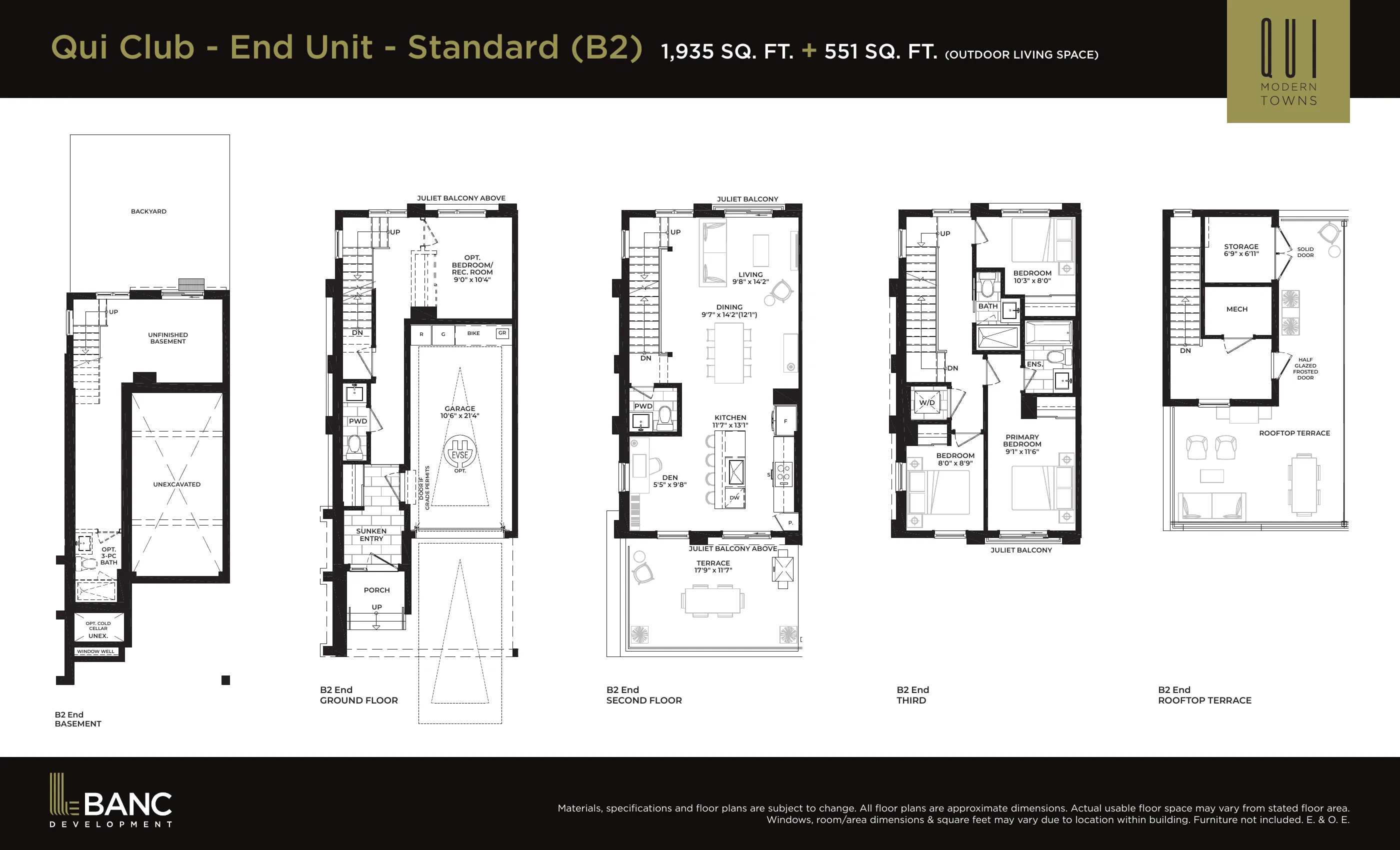 Qui Club Collection B2 floor plan plate — End unit, 1,935 sq.ft.