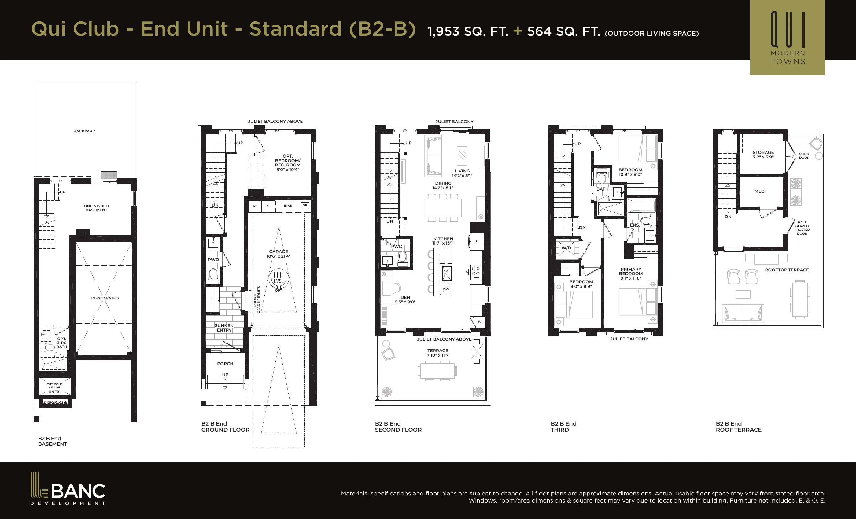 Qui Club Collection B2-B floor plan plate — End unit, 1,953 sq.ft.